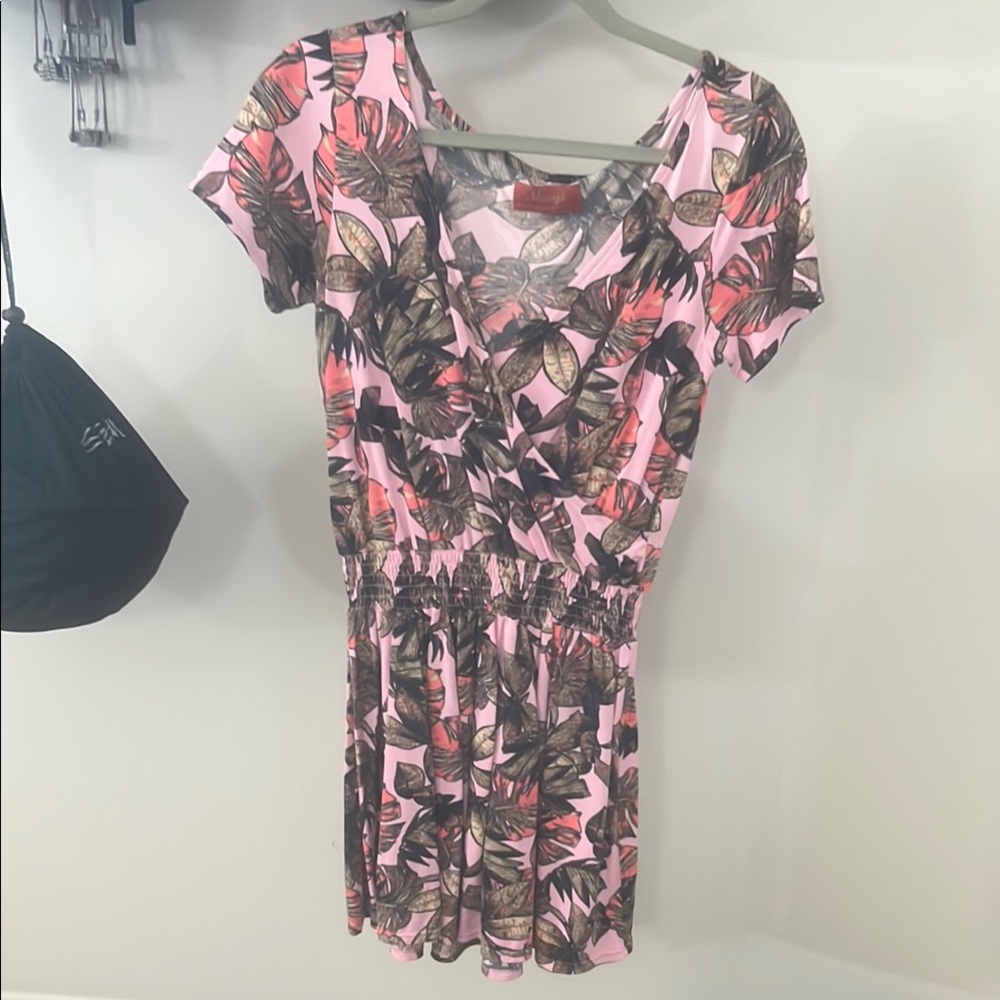 Maaji Pink and Green Leaf Print Top